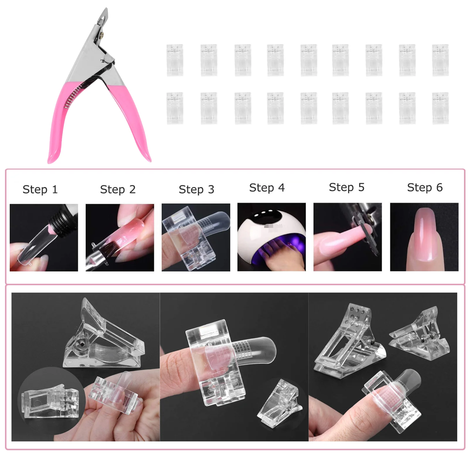 20 Pcs Nail Scissors Kits Tool Clipper Plastic Transparent Artificial Tip Extension Clamp False Nails