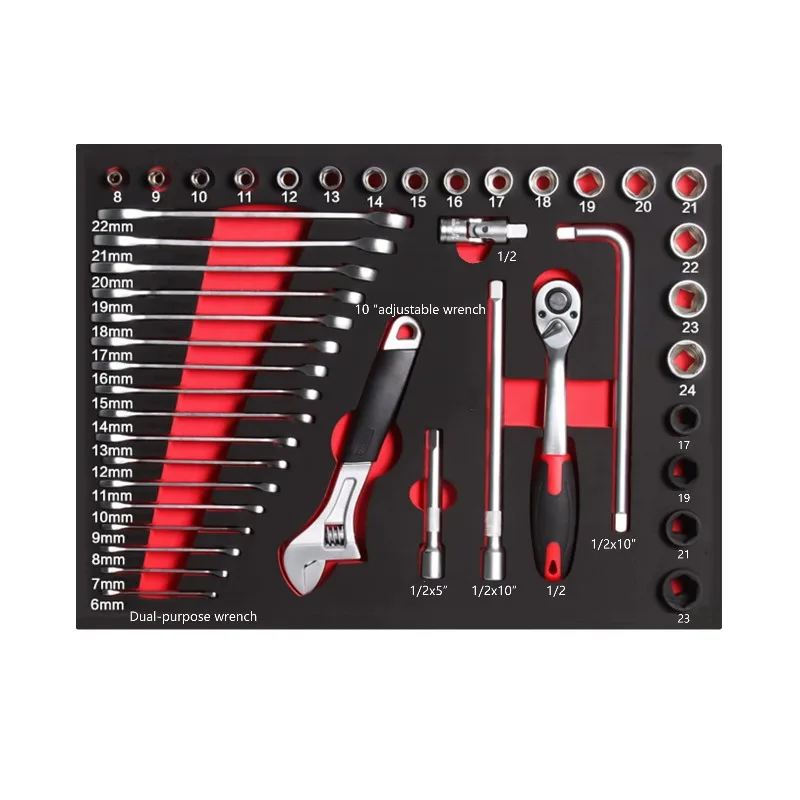 

44 шт., лоток из пены EVA, комбинированный гаечный ключ, головки с храповым механизмом, инструменты для гаражного шкафа, тележки, набор ручных инструментов