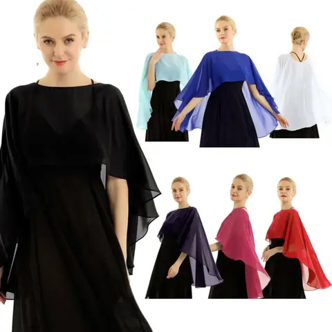 Envoltório de casamento de chiffon elegante para mulheres capas de noite acessórios de jaqueta de noiva