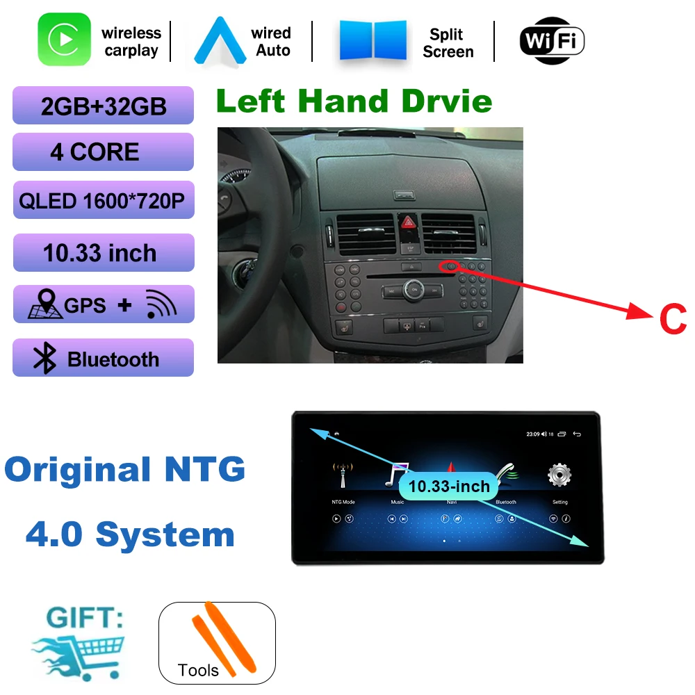Draadloze CarPlay voor Mercedes Benz C Klasse W204 2007-2014 Auto Multimedia Speler Android Spiegel Link AirPlay Functie Navi GPS