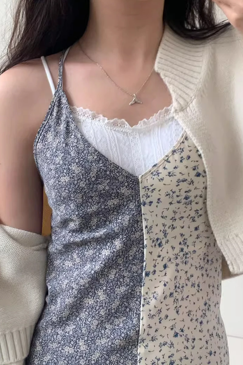 Imprimé Floral ter Dr femmes Chic doux fille v-ne minceur vêtements intérieurs été coréen Sle taille haute longue jupe trapèze