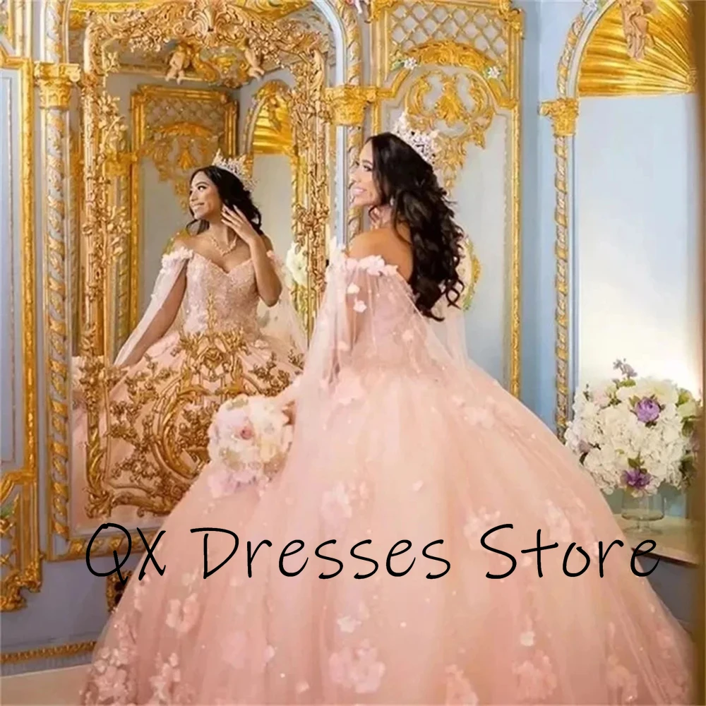 

Customized Yipeisha Simple High Quality Tulle Evening Dresses Pink A-line Ball Gown With Flower Off the Shoulder Wedding Gowns