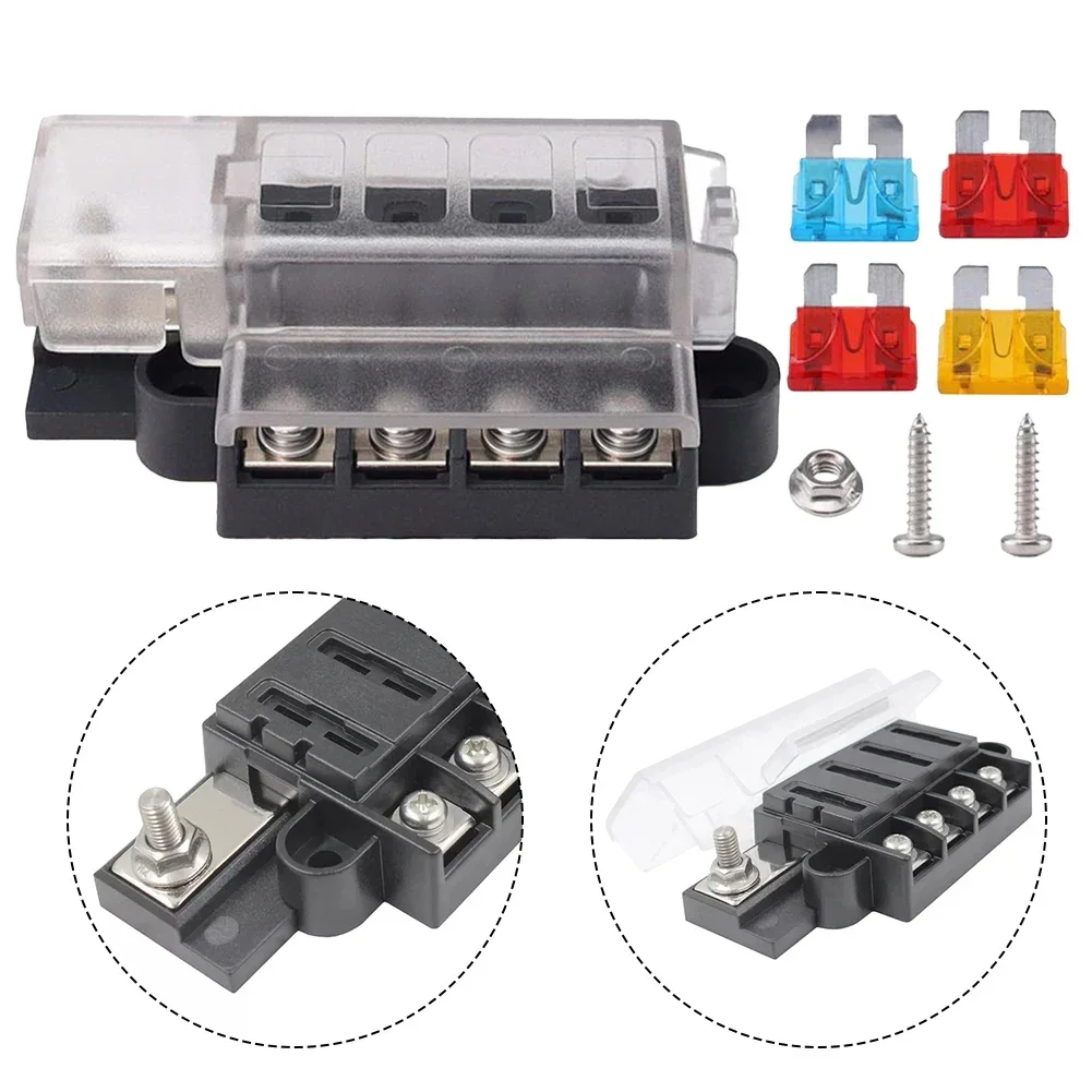 Car 4 Gang Fuse Box Positive Block 12v 24v Terminal Holder Circuit For ATO ATC Fuses M5 Stainless Threaded Stud Stainless Bolts