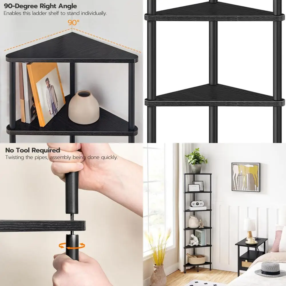 

Industrial Style 6-Tier Metal Corner Shelf, Compact Bookcase for Living Room, Plant Stand, Black BK36CJ01