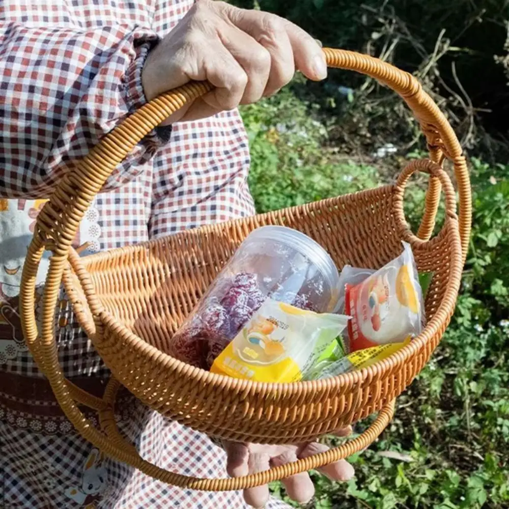 

With Handle Woven Storage Basket High Grade Imitation Vine Weaving Hand Woven Basket Decorative Creative Design