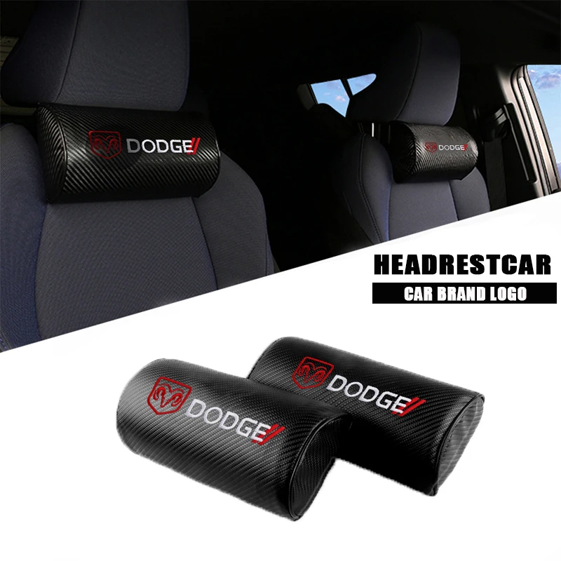 1/2 Peças Almofada de Couro para Encosto de Cabeça de Carro com Emblema, Acessórios Internos para Dodge Durango Caliber Dakota Neon SRT SXT Nitro Ram