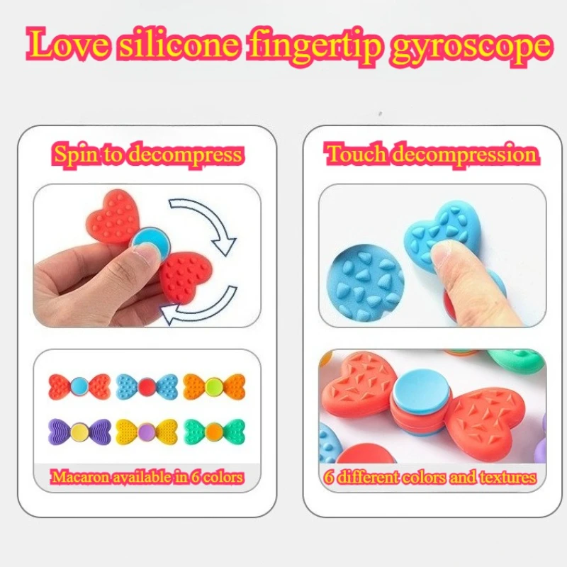 Silicone heart-shaped bow design, multiple colors and textures, portable EDC fingertip gyroscope