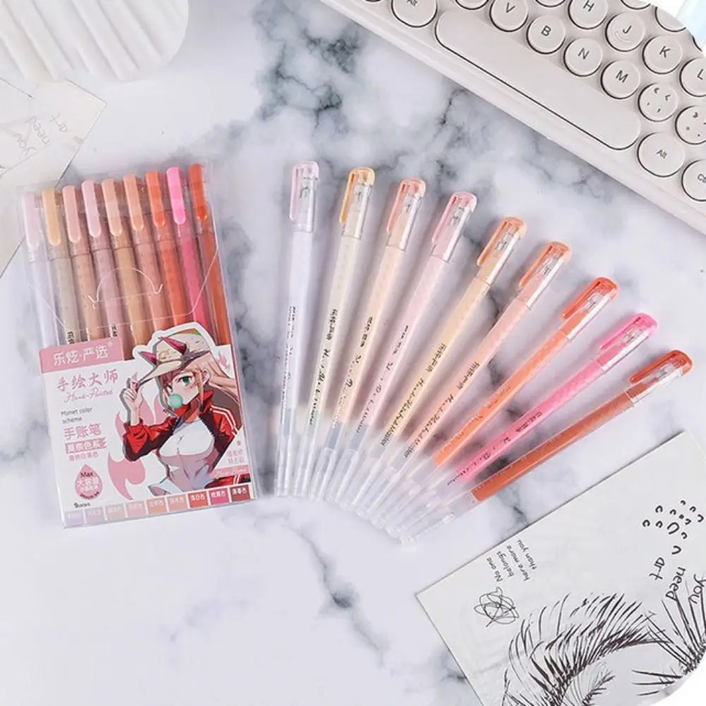 Creative 9 Colors Hand Accounting Pen Set Quick Drying Large-capacity Color Gel Pen Writing Tools Highlighter Stationery