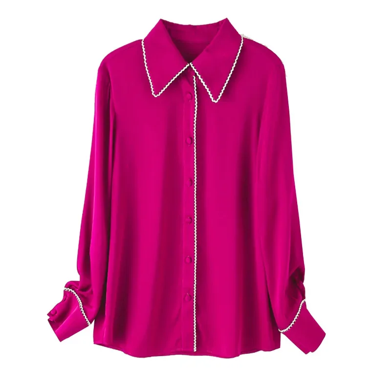 

2022 new design high quality women long sleeved real silk shirts office lady tops and blouses