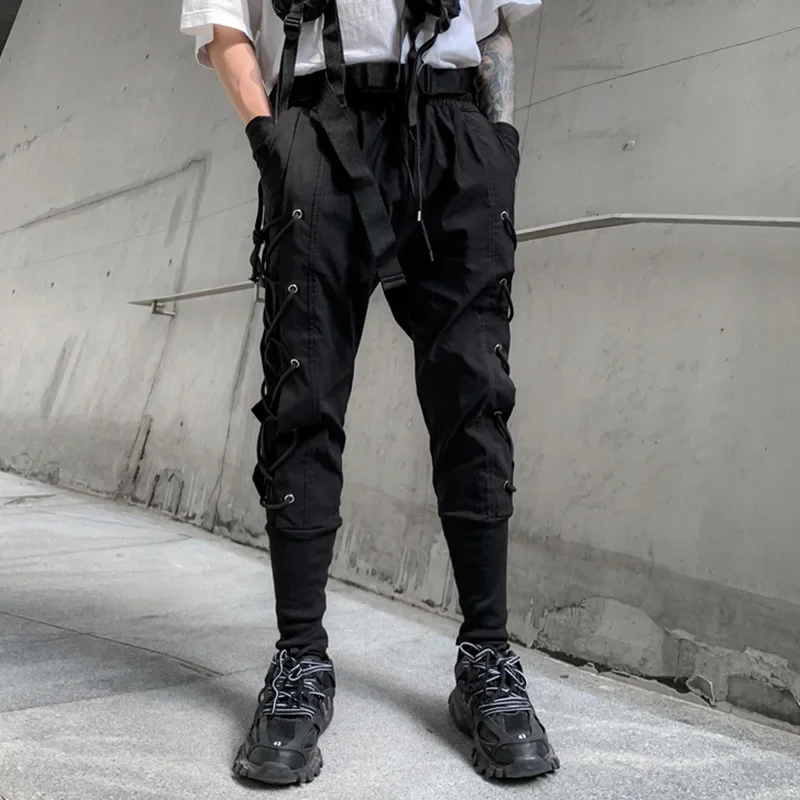 

2022 Spring Summer Side Lacing Techwear Cargo Pants Mens Harajuku Punk Hip Hop Pants Streetwear Casual Joggers