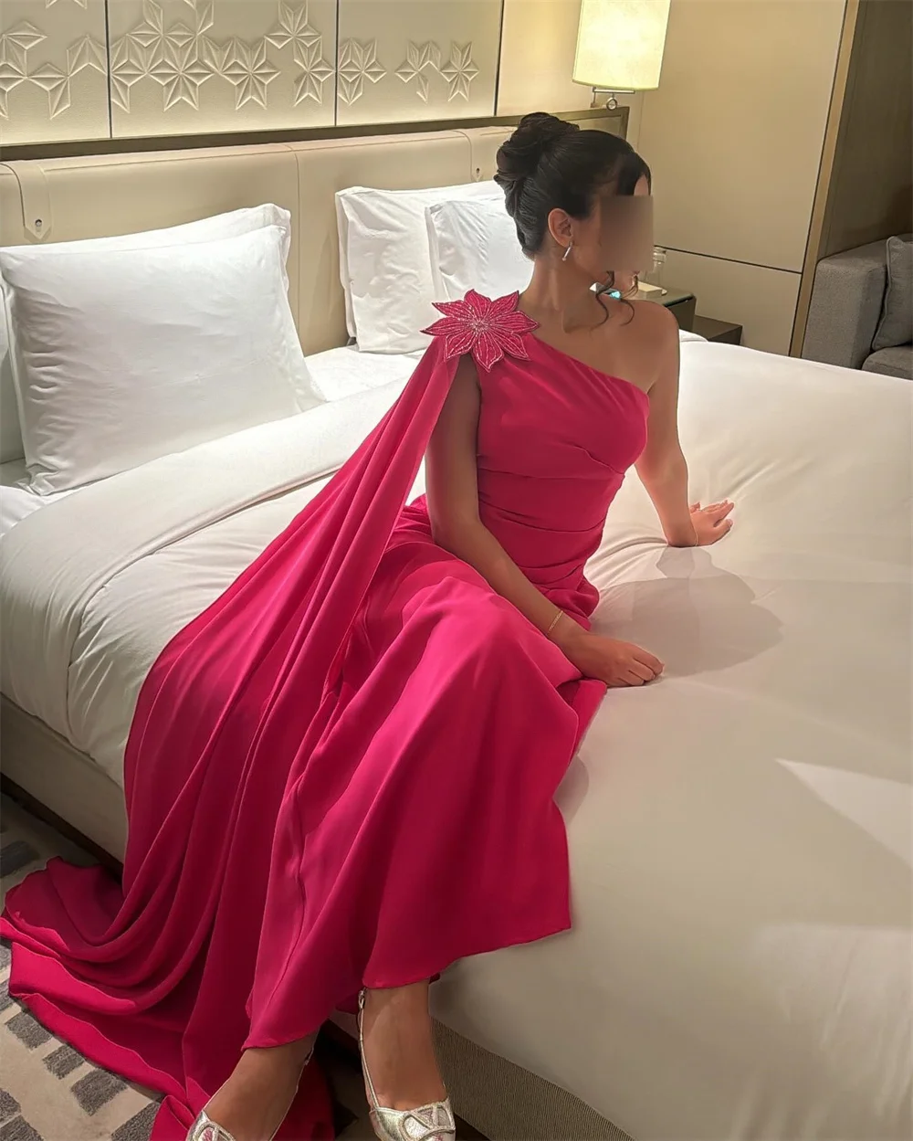 Formal Gown Saudi Arabia Evening     Prom Dearin One-shoulder A-line Floor Length Skirts Draped Knot Ruffle