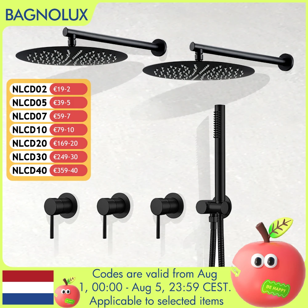 

8-12 Inch Double Shower Head Brushed Rose Gold Shower Mixer 3 Concealed Handles Wall Mounted Hot & Cold Wall Mounted Tap