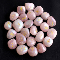 Natural Crystal Rune Stones Set 25pcs Rose Quartz  Crystal Stone Witches Reiki Healing Energy Rune Letter Crystal Carving Crafts