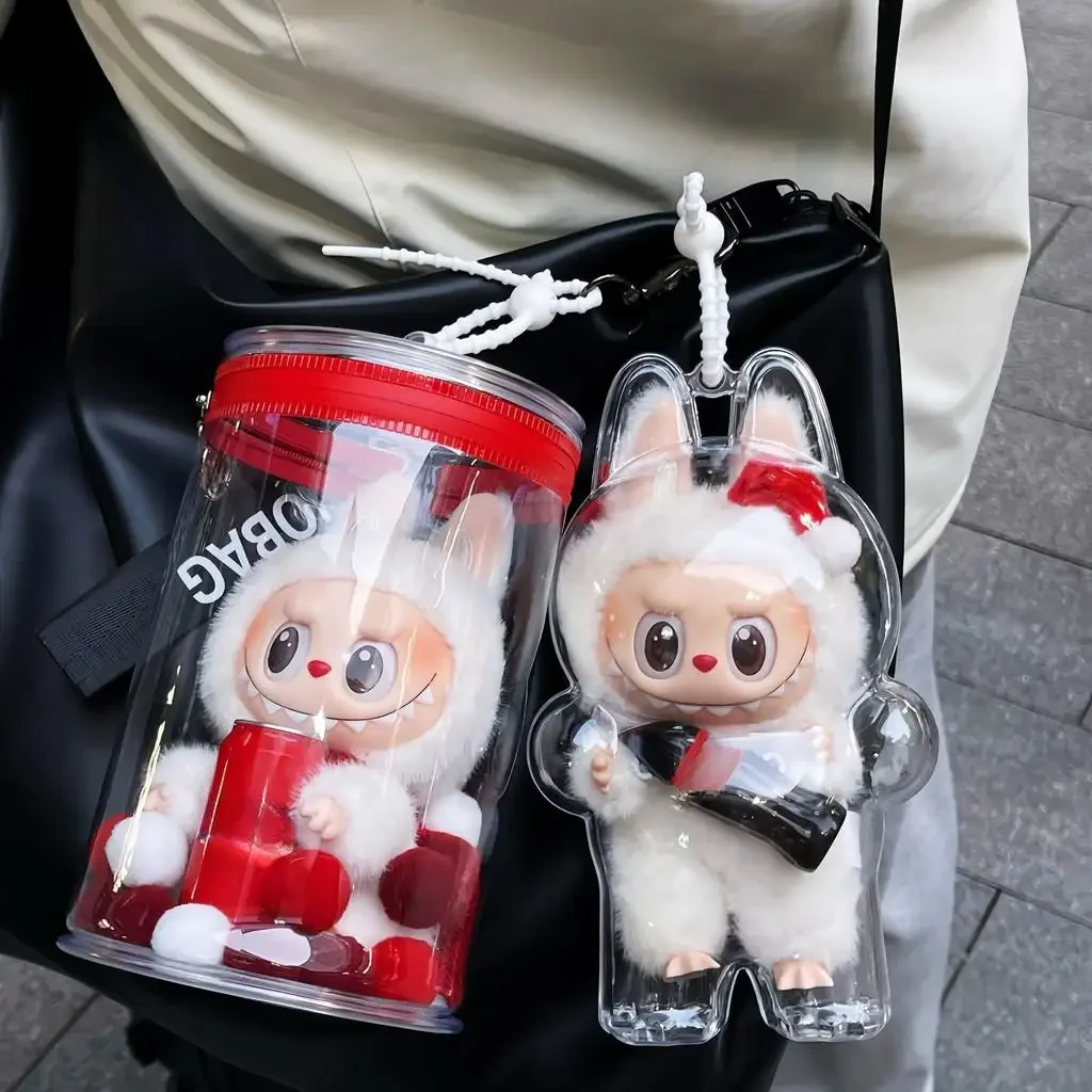 For labubu small red can cotton doll out Transparent PVC Mystery Box Organizer Box Keychain Chain Bag Mystery Toy Storage Boxes
