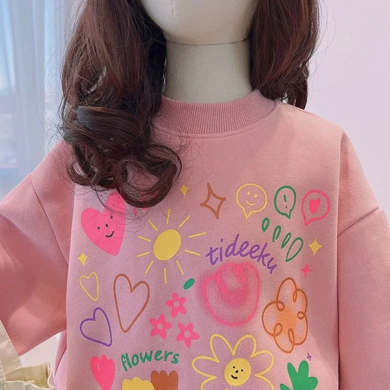 Neonate felpe bambini fiore felpe moda top Pullover 2024 primavera autunno abbigliamento per bambini stile coreano