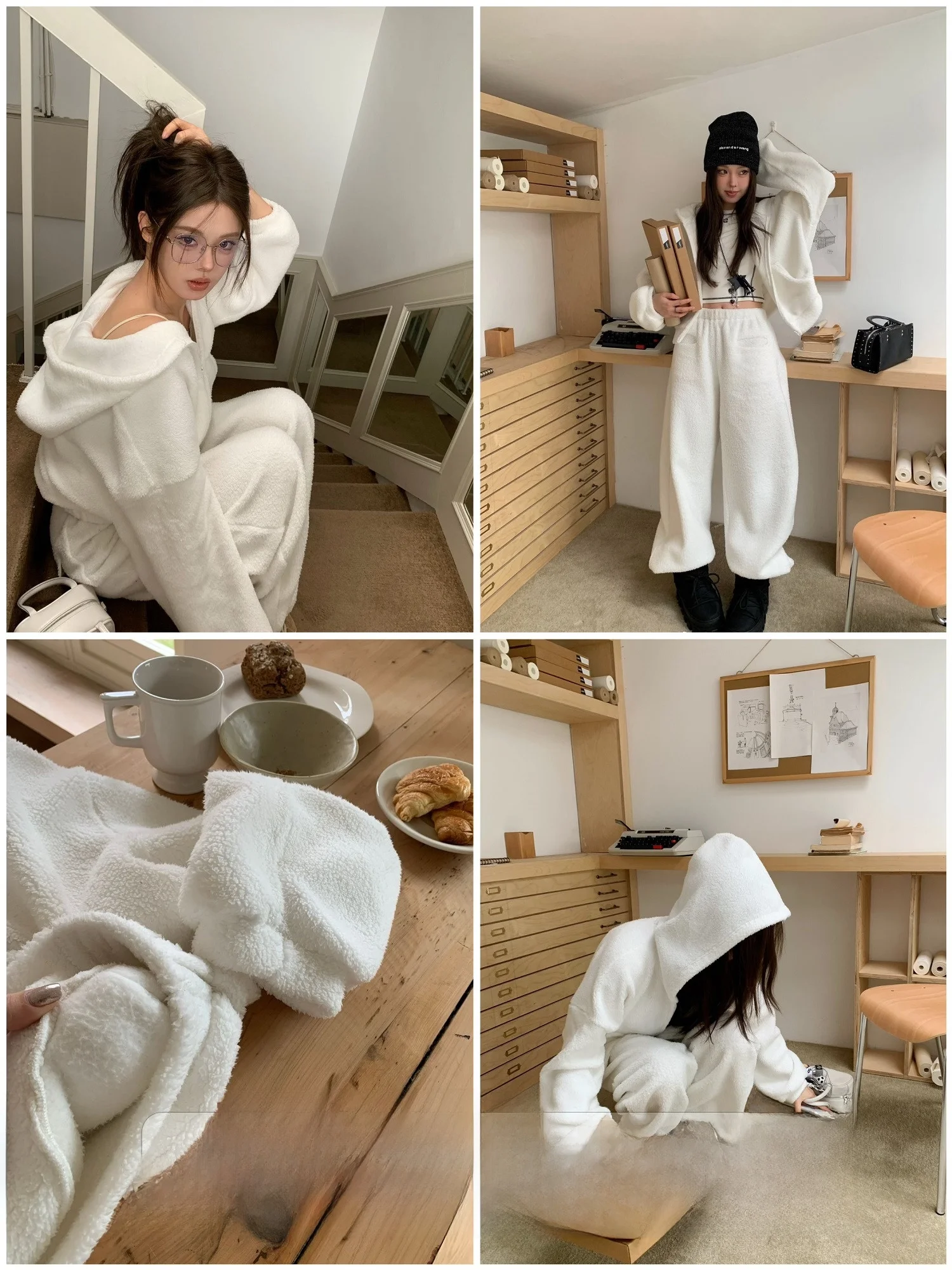 

KAS Zero avi Kendall Set, двусторонний бархатный свободный джинт с капюшоном, длинные брюки, модный теплый зимний костюм из двух предметов