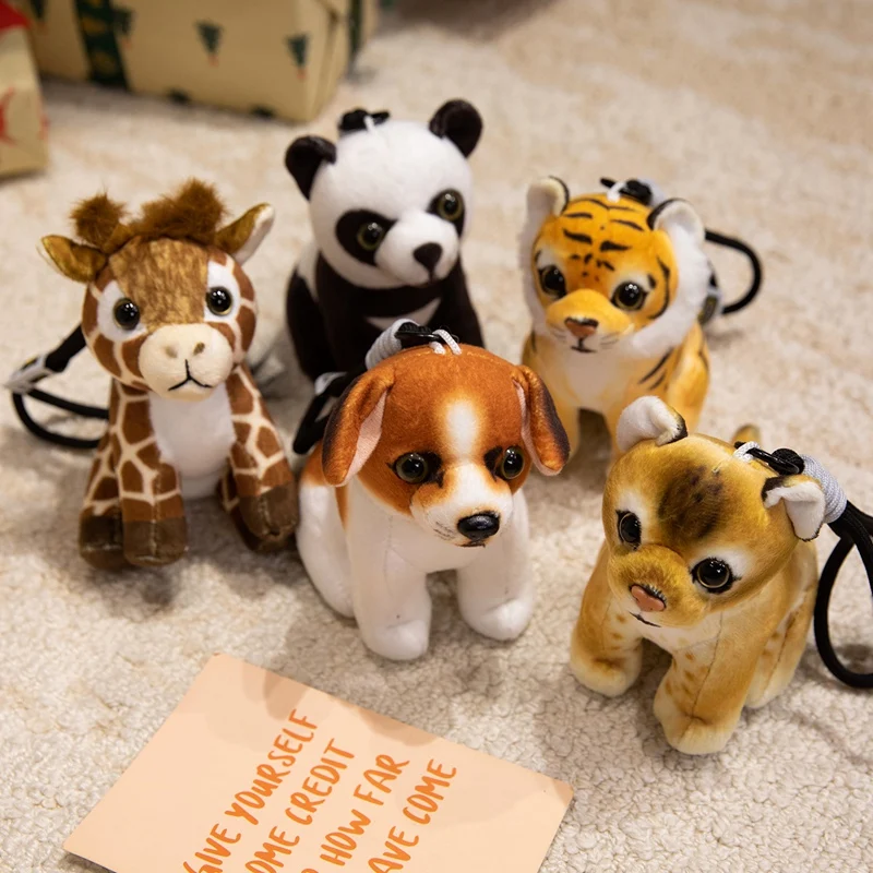 15cm Cute Cartoon Animal Plush Keychain Tiger Dog Panda Cat Leopard Deer Flamingo Plush Keyrings Bag Backpack Plush Pendant
