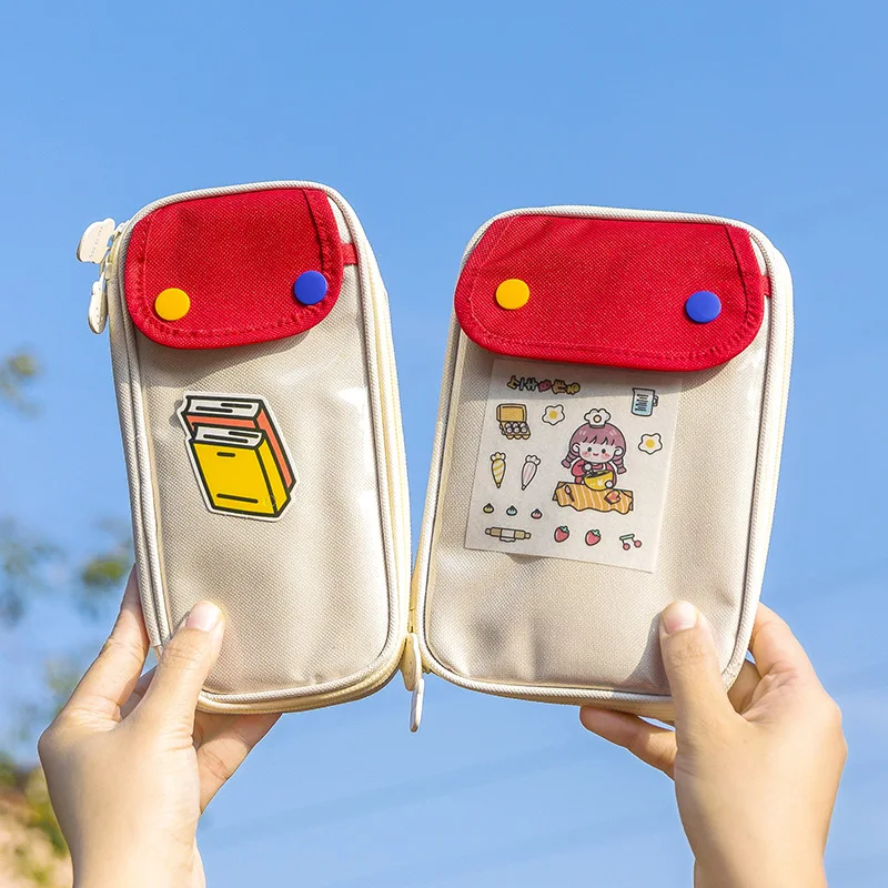 Kawaii Splicing Colors Pencil Case Large Capacity Organizer Pen Box Japanese Pouch School Supplies Accessories Stationery Bag