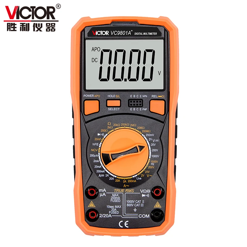 

Victor VC9801A+ Digital Multimeter True RMS capacimetro Transistor tester with multitester wires AC/DC 1000V