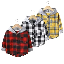 Spring and Autumn New Children's Coat 1-12 Year Old Baby Checkered Hooded Coat Fashion Korean Edition Shirt Sweater