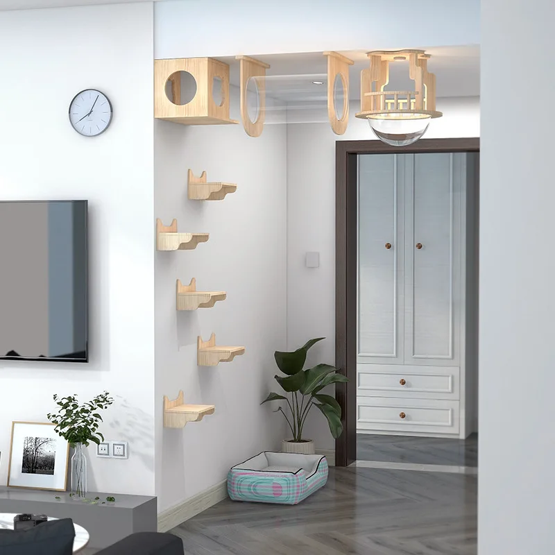 

Solid wood cat wall series wall mounted cat climbing frame, space cabin, cat villa, aerial corridor, cat toy tunnel