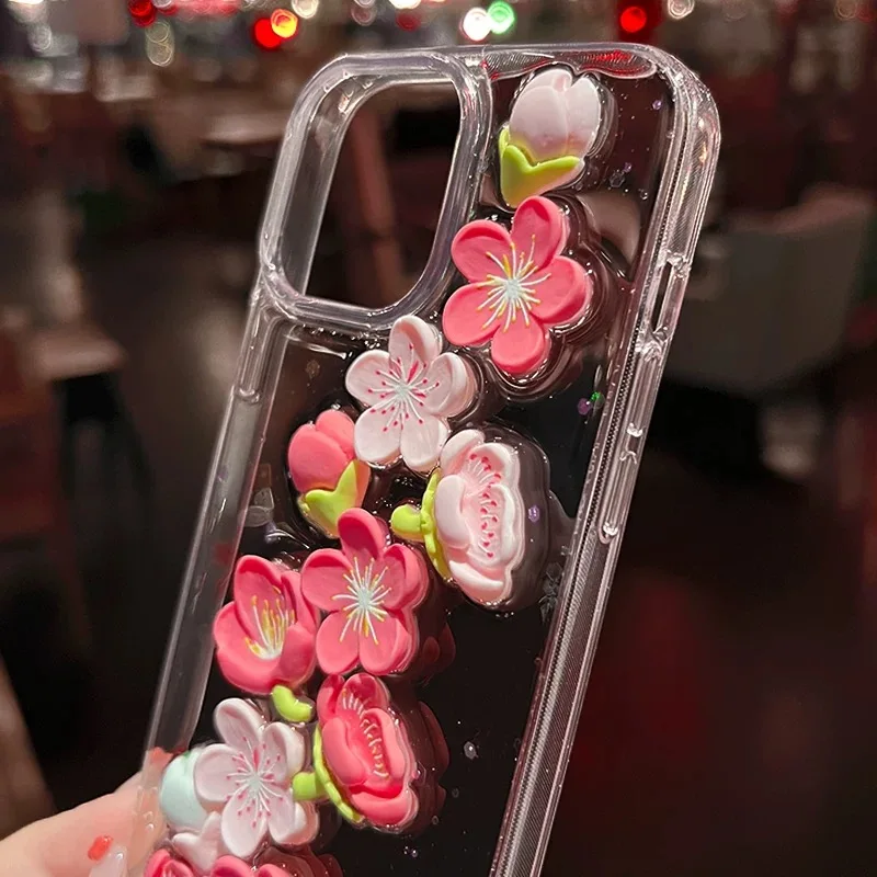 Transparent Peach Blossom Suitable For iPhone 15 Case 14 13 12 Pro Max 11 Anti Drop Transparent Protective Cover