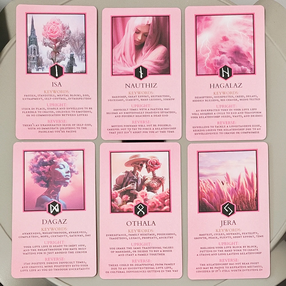 Baraja de runas de amor - Tarjetas de oráculo rosa de 25 piezas para guía y adivinación de relaciones 10,3 x 6 cm - Medios de runas de Futhark para personas mayores