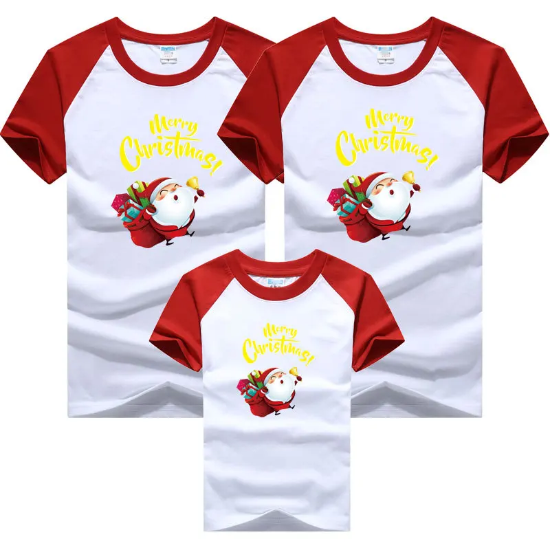 Christmas Family Matching Clothes Mom Dad Son and Daughter T-shirts Santa Clause Kids Couple Tees