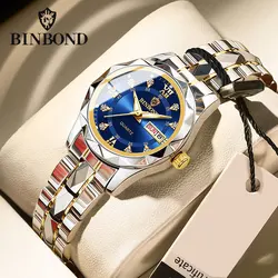 BINBONG Luxury Quartz Watch Women Elegant Stainless Watch Waterproof Ladies Fashion Dress Wristwatch Girlfriend Lovers Gift