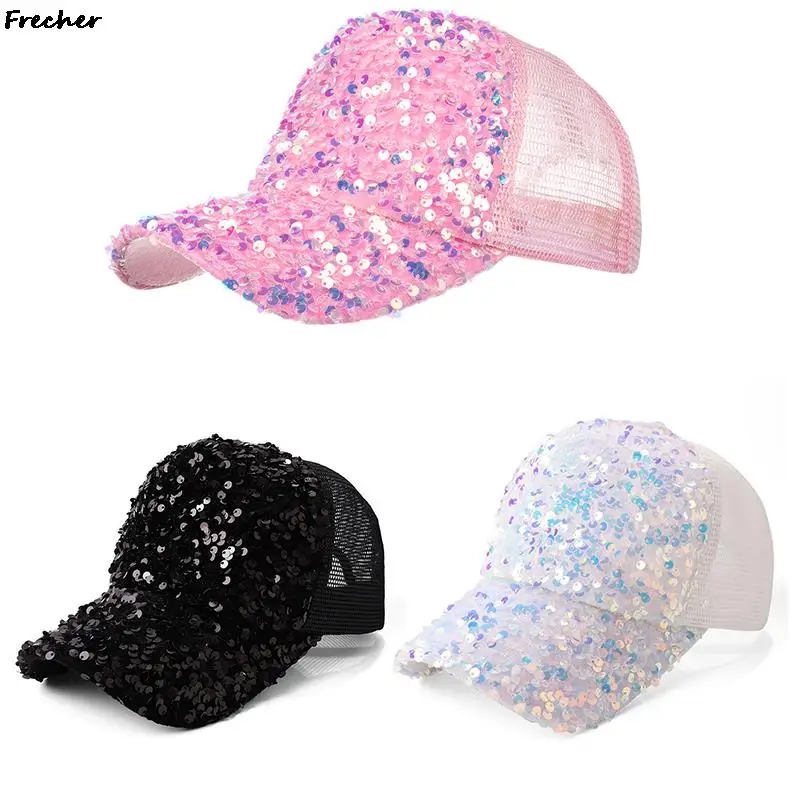 Sequin Patchwork Visors Cap Girls Shiny Coin Baseball Caps Fashion Party Sun Hats Street Hip Hop Casquette Bling Snapback Hat