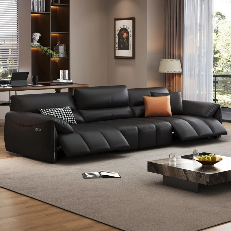 Leather electric sofa, zero wall, high backrest head and other space capsules are electric telescopic and multi-functional