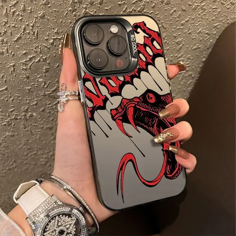 Super Cool Red Python English Phone Case For iPhone 15 14 13 12 11 Pro Max XR XS MAX 7 8 Plus MINI Y2K Soft Anti Fall Back Cover