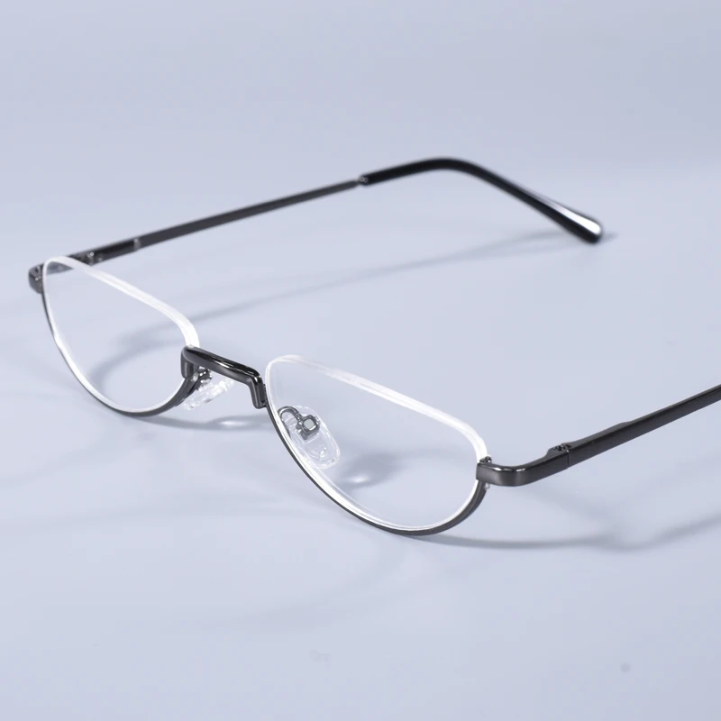 Gun Frame Cat Eye Korrektionsbrillengestell mit Federscharnier, kleine Größe, runde Form, Lesebrille, Hyperopie-Brille +125 +175