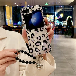 Leopard Pattern Phone Case For Samsung Galaxy Z Flip 5 6 5G Love Bracelet PC Hard Shell Protective Flip6 Back Cover