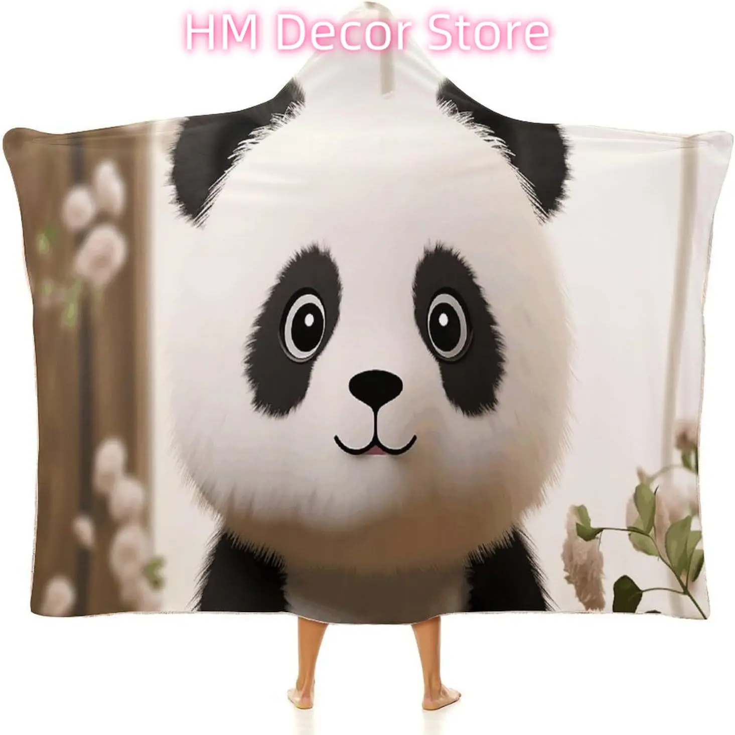 

Носимое одеяло с капюшоном Cute White Panda, ультрамягкий арктический бархатный плащ-накидка унисекс - уютное носимое одеяло