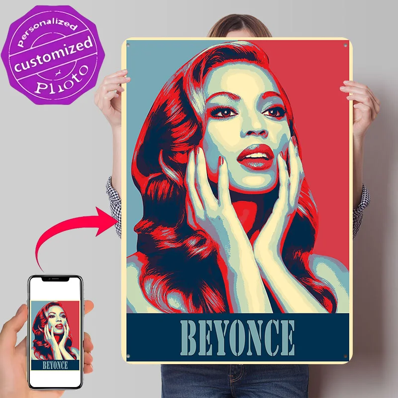 Beyonce Pop Art 3D Texture Metal Poster Customized Wall Art Tin Sign Gift for Mancave Decor Living Room Decoration Man Wand Deko