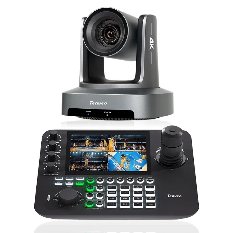 

In stockTenveo 20X 4k UVS20A-4K PTZ Camera and 4 Split Screen 4D KB300PRO Joystick Controller Video System