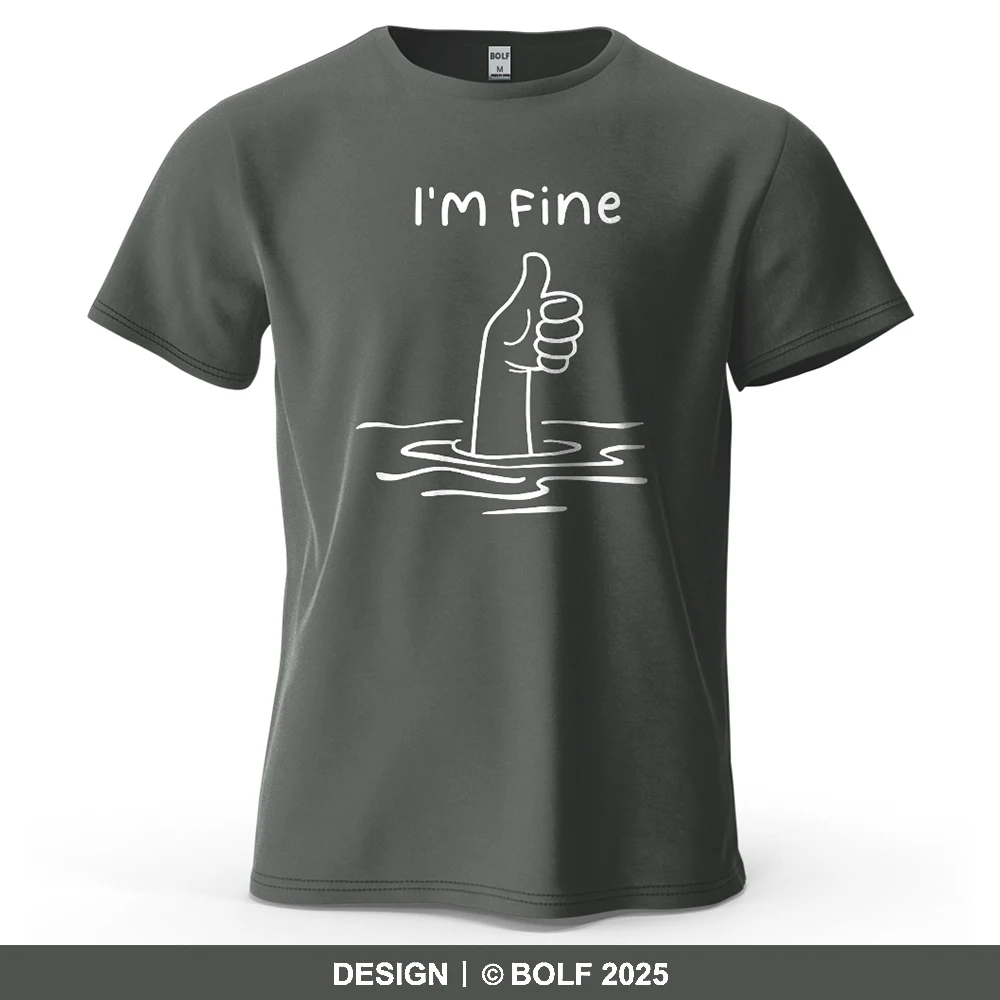 I'm Fine Funny Printed Men's T-Shirt 100% Cotton Oversized Minimalist Cartoon Graphic Tees for Women Tops Tees Streetwear