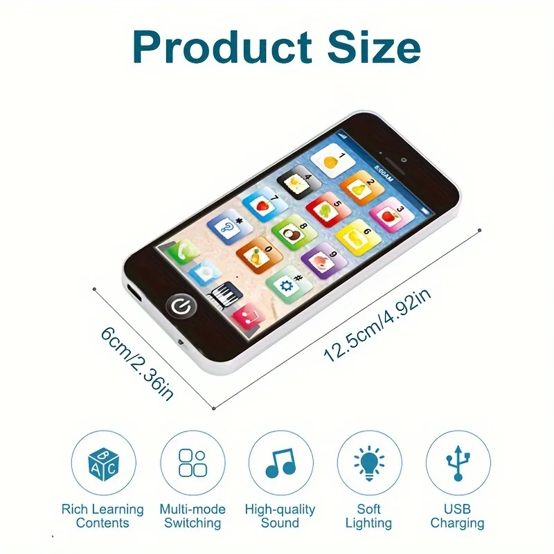 هاتف تعلم تفاعلي 8 أوضاع للأطفال، قابل لإعادة الشحن عبر USB مع أضواء مبهرة وتعلم اللغة، هدية لعبة الوالدين والطفل #2