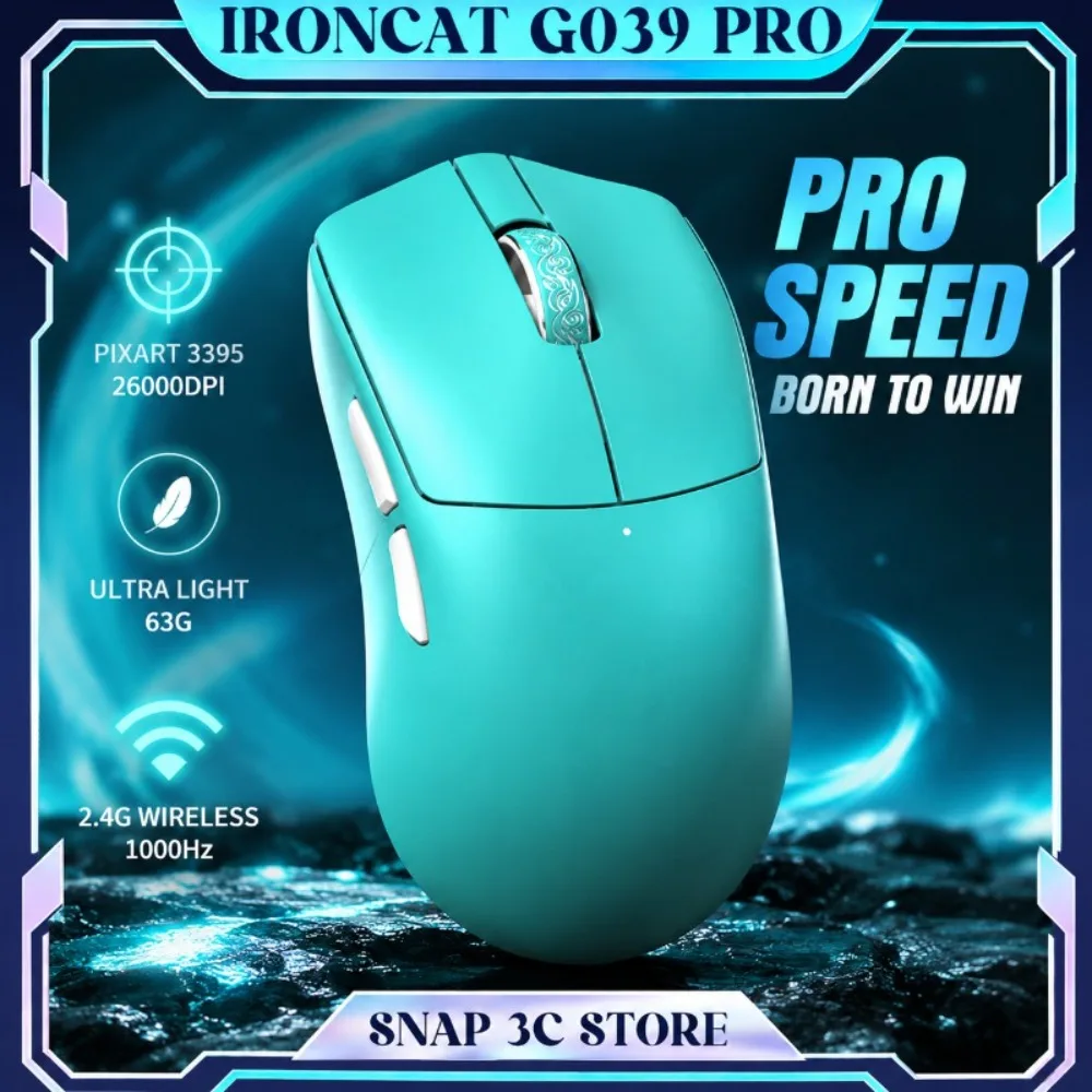 Ironcat G039 Pro Wireless Gaming Mouse PAW3950 Sensor 8K Polling Rate Lightweight Ergonomic Tri Mode Mice for Large Hands PC