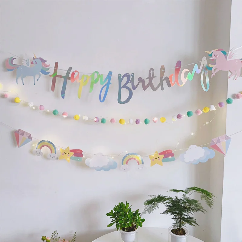 New Unicorn Conjoined Letters Pull Flag Children's Birthday Party Indoor Series of Decorative Banner Pull Flag