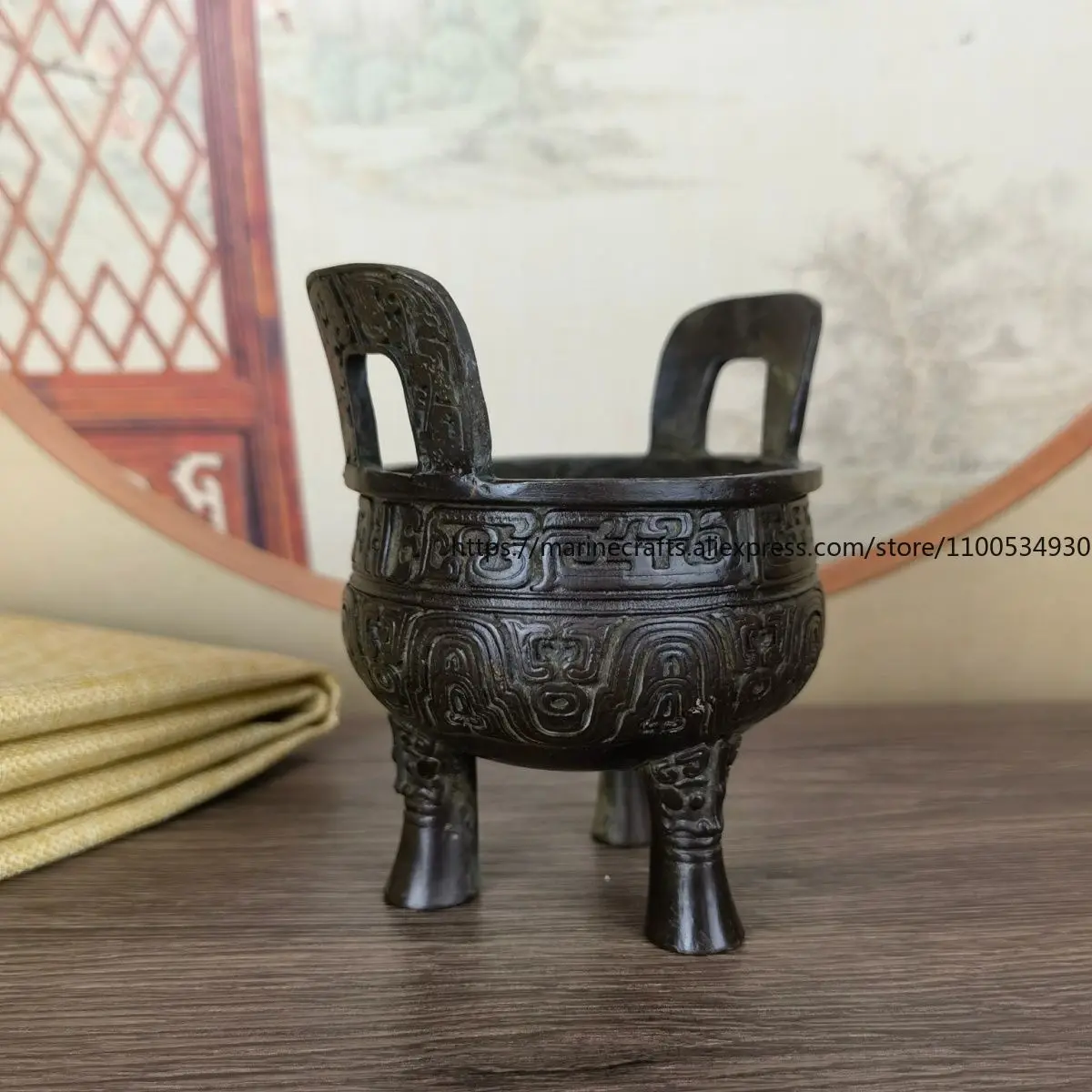 

Alloy Tripod Incense Burner Ornaments Shuanglong Retro Incense Burner Living Room Office Decoration Ornaments