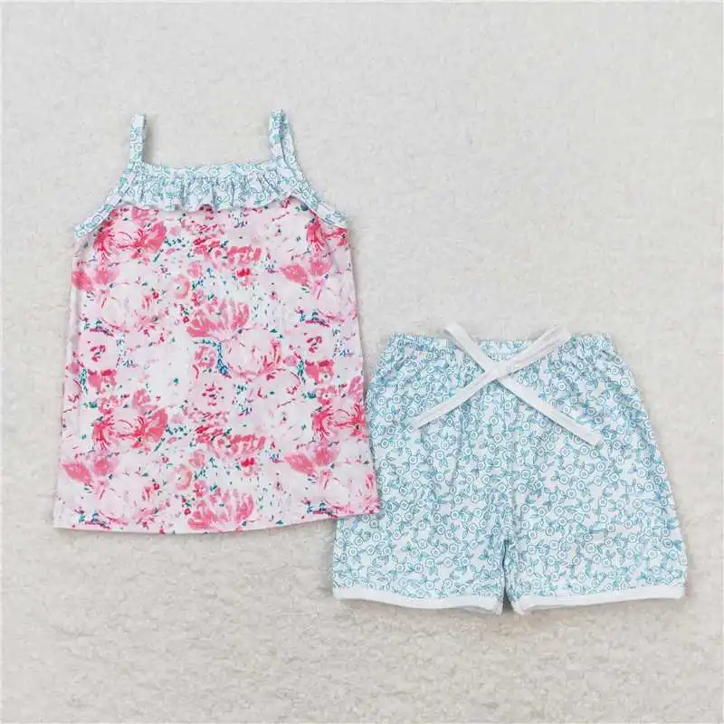 wholesal hot sale western boutique clothing baby girls clothes Orange polka dot white sleeveless striped shorts outfits
