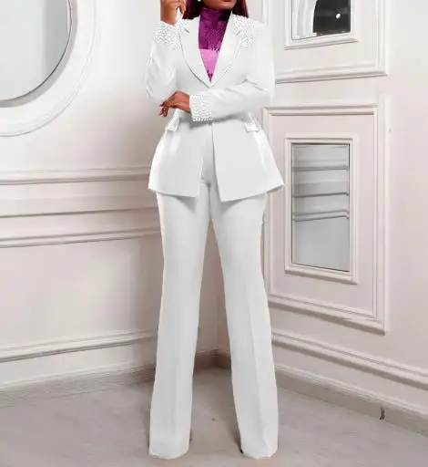 Женский комплект из двух предметов, осень/зима 2021, модный новейший хит продаж, стильный облегающий эластичный костюм с жемчугом и длинными рукавами, комплект из двух предметов