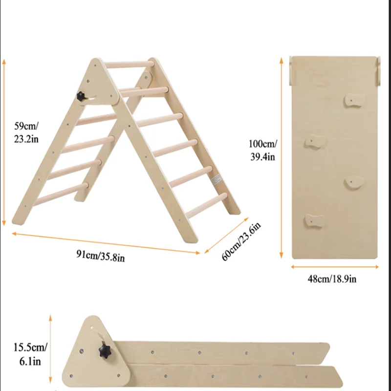 접이식 나무 등반 삼각형 슬라이딩 램프, 3 in 1 피클러 삼각형, 유아용 등반 장난감