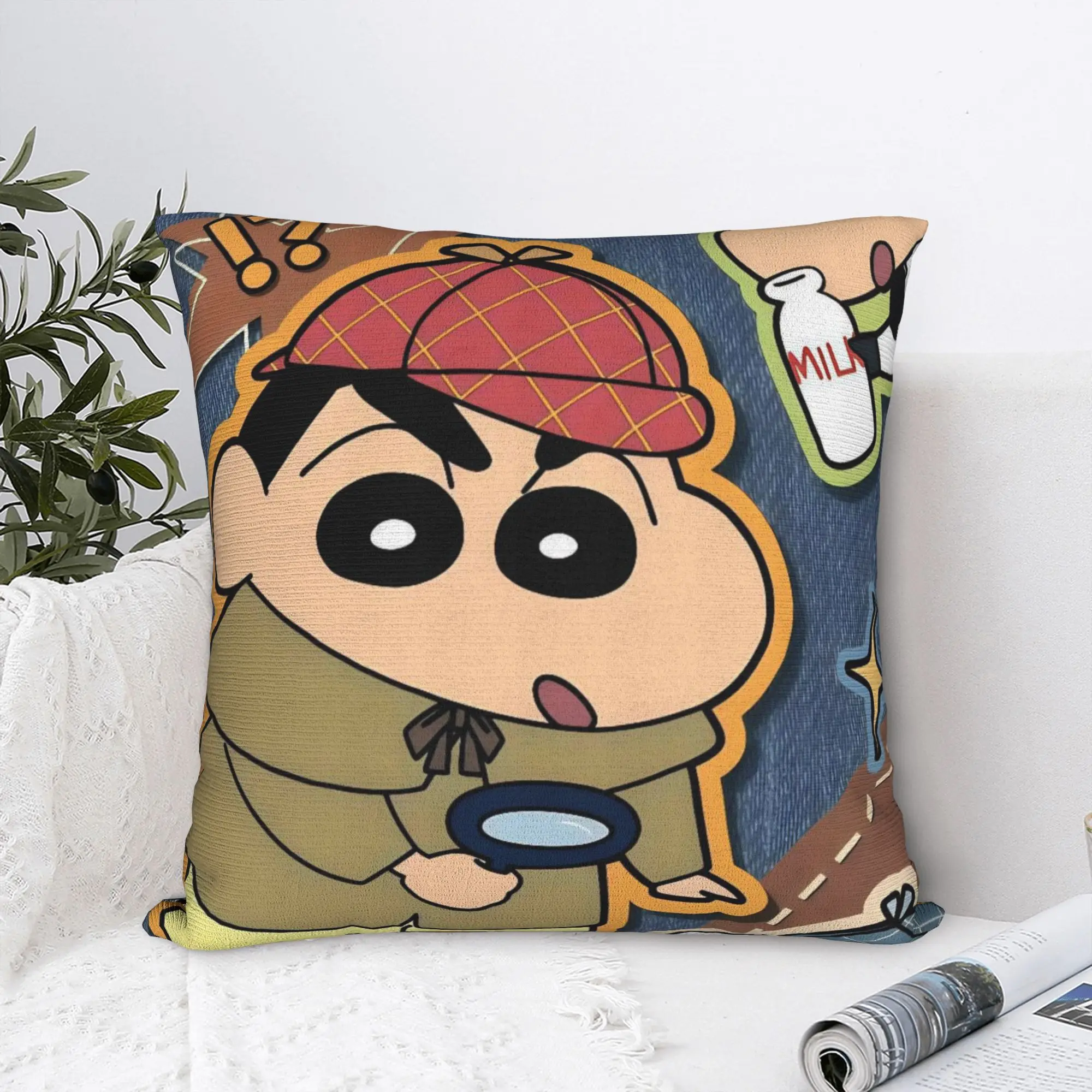 Detective Shinchans 90s Cartoon Square Pillow Case  Cushion Covers Creative Zippered Decorative Pillowcase for Home 45x45cm
