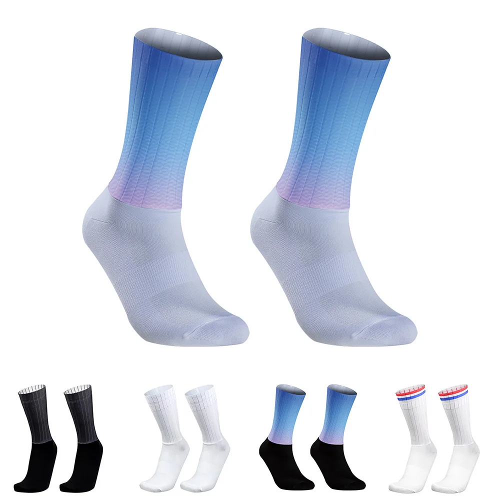 Summer 2024 New Anti Aero Slip Silicone Socks Whiteline Cycling Socks Men Bicycle Sport Running Bike Socks Calcetines Ciclismo