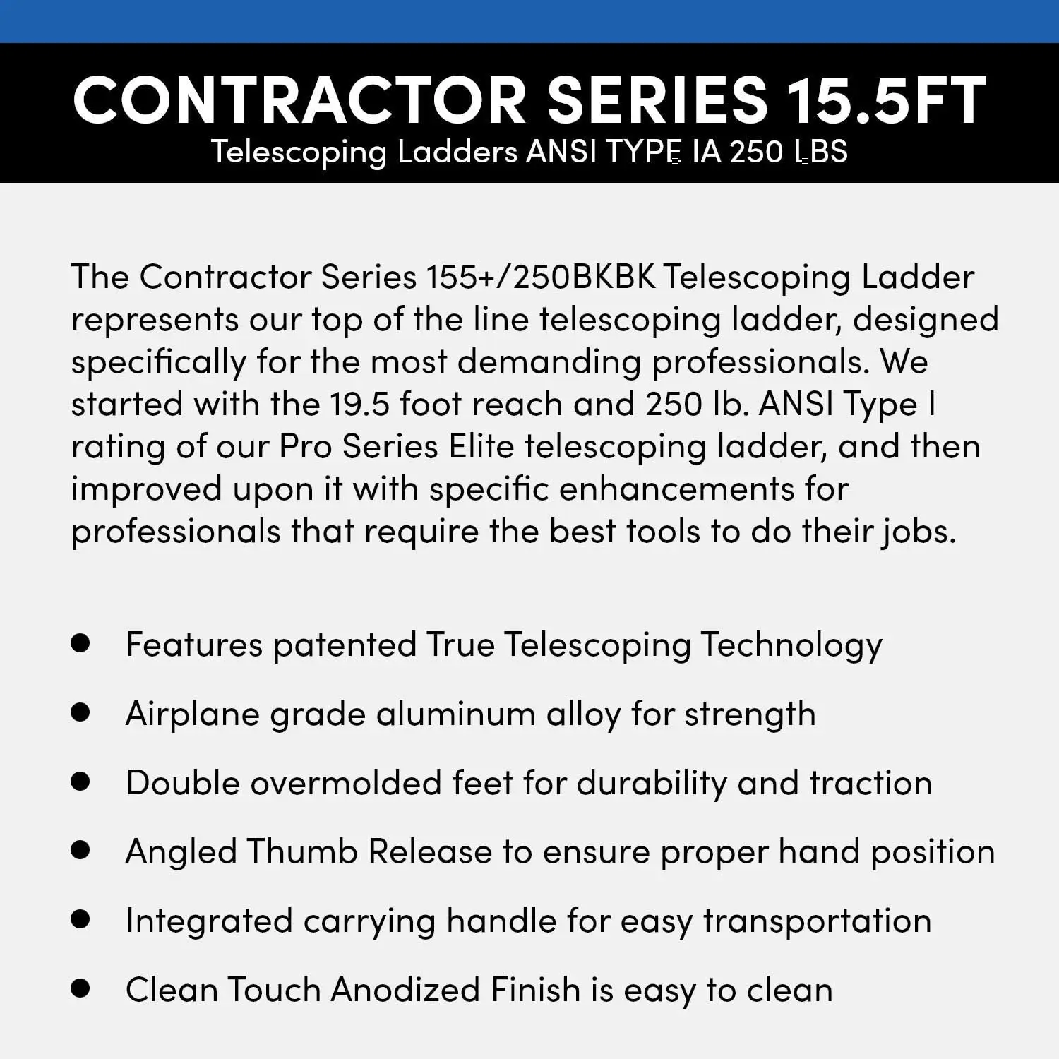 Contractor Series 155+/250 Telescoping ladder, Black