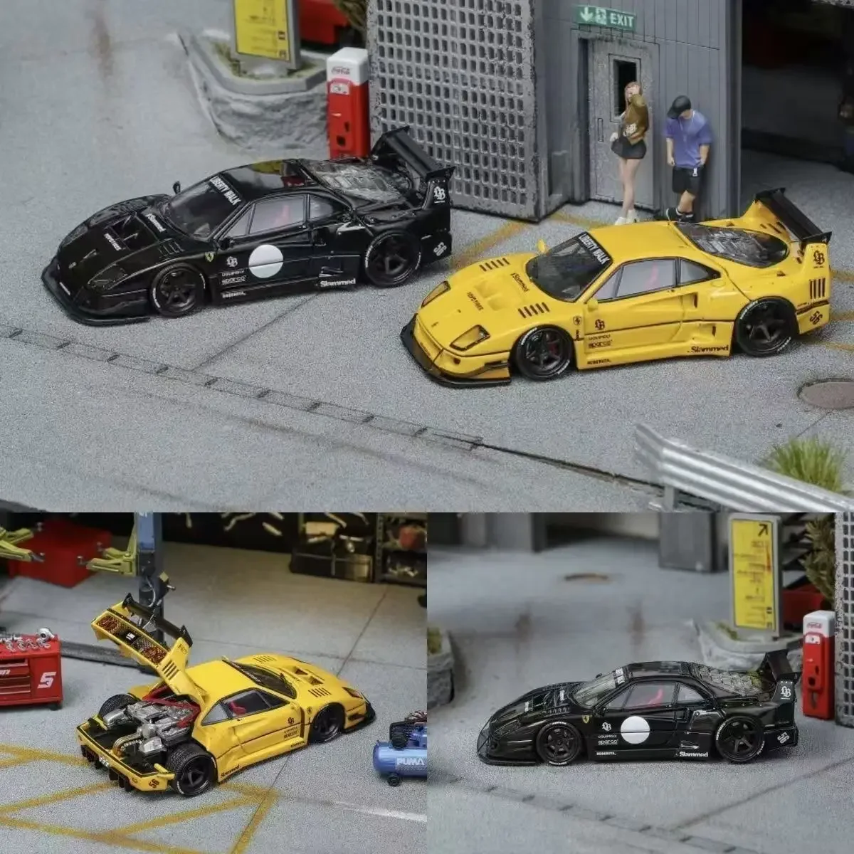 

STAR In Stock 1:64 LBWK F40 Opened Hood Black Yellow Diecast Car Model Collect Toys