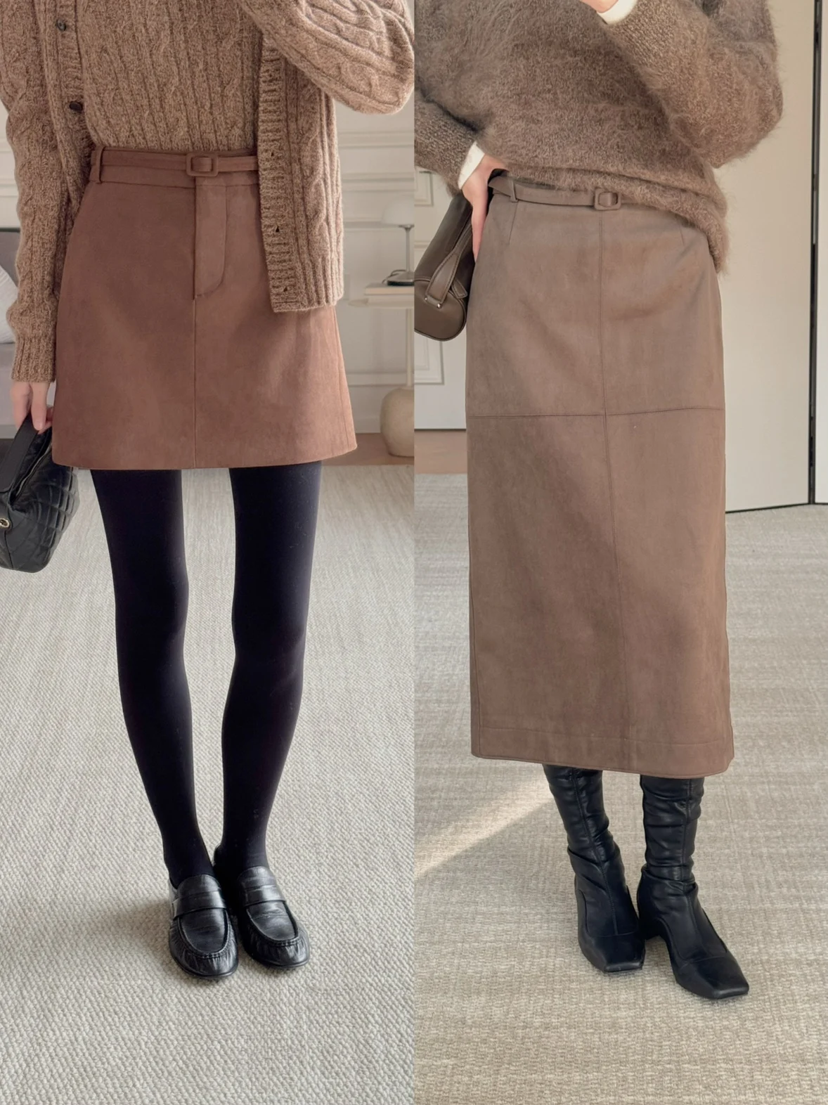 

Юбка А-силуэта Wu Qianyu Old Money со строгим поясом, прямая юбка из замши, юбка миди, женский вязаный свитер